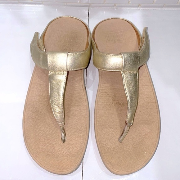 Fitflop gold leather strap sandals with Velcro closing. Wobble board. Size 8. - Picture 1 of 7